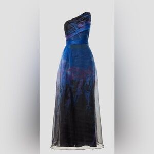 Rene Ruiz Blue Organza One-Shoulder Gown